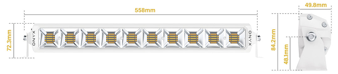 ONYX Lights XEN-BL22 Marine Lighting | 4 x 22" Dual-Colour LED Light Bars | Dimensions