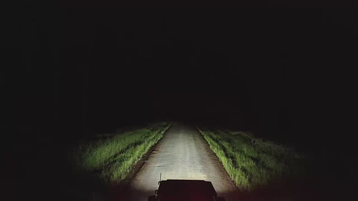 A driving light beam at night
